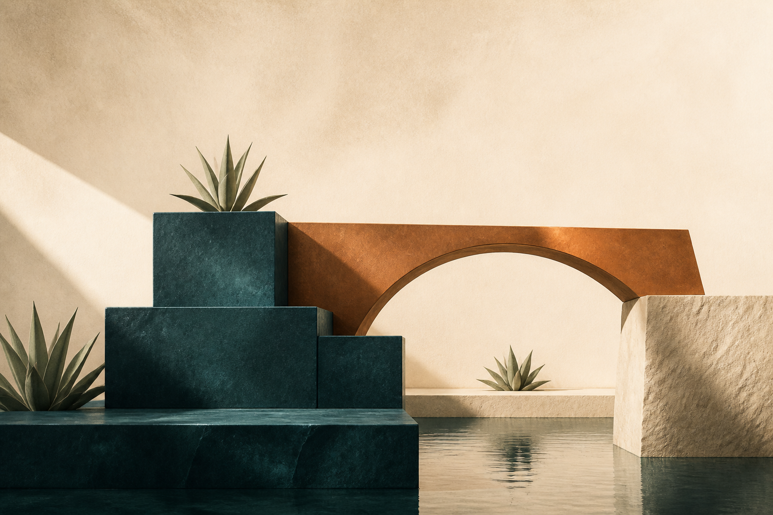 Abstract editorial illustration of a solid foundation and bridge Abstract editorial illustration of a solid foundation and bridge